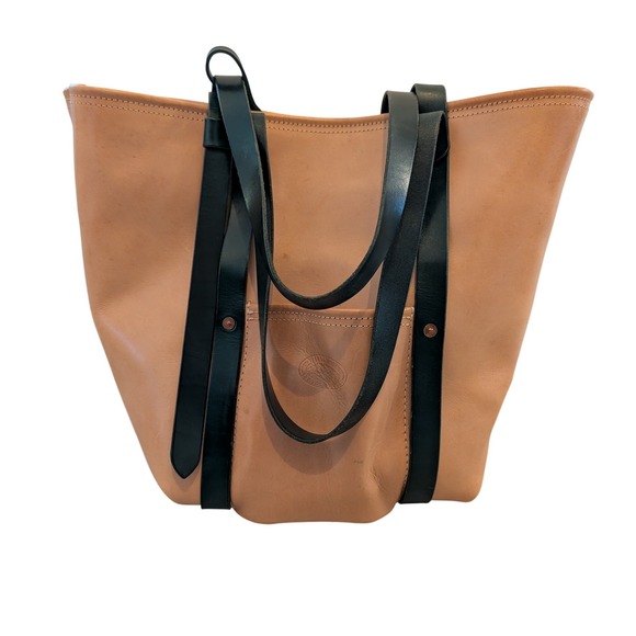 Williwaw Leather Works Tan Leather Tote Market Bag Handmade Green Straps Artisan